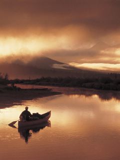 Canoeist at Sunset - Bowron River